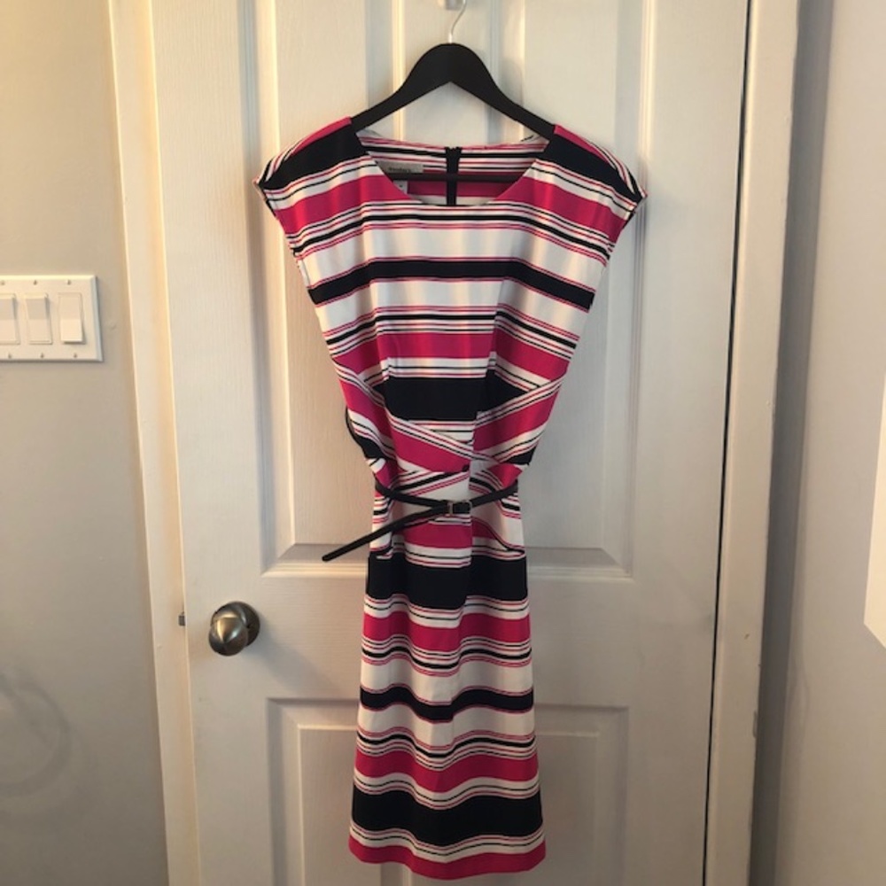 Colourful pink, white and black dress